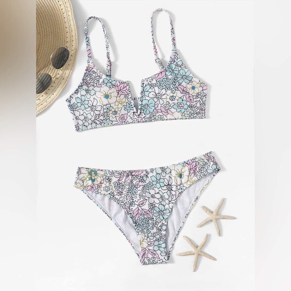 Floral Pastel Dopamine Dressing Bathing Suit Set Size Medium NWT